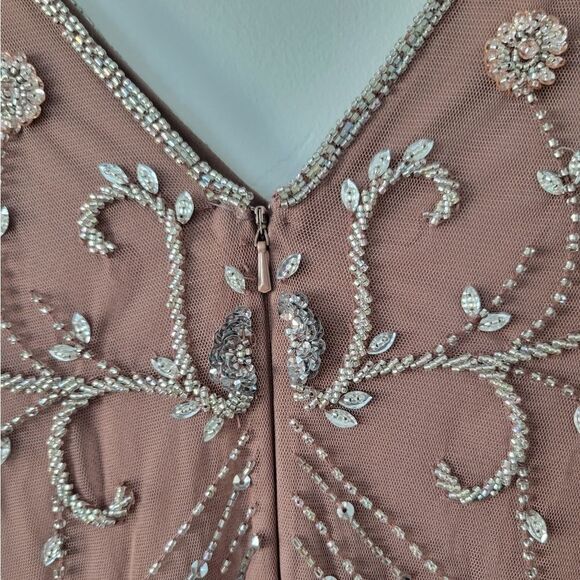 Pisarro Nights Beaded Mesh Overlay Cocktail Dress in Mauve NWT - Picture 15 of 15